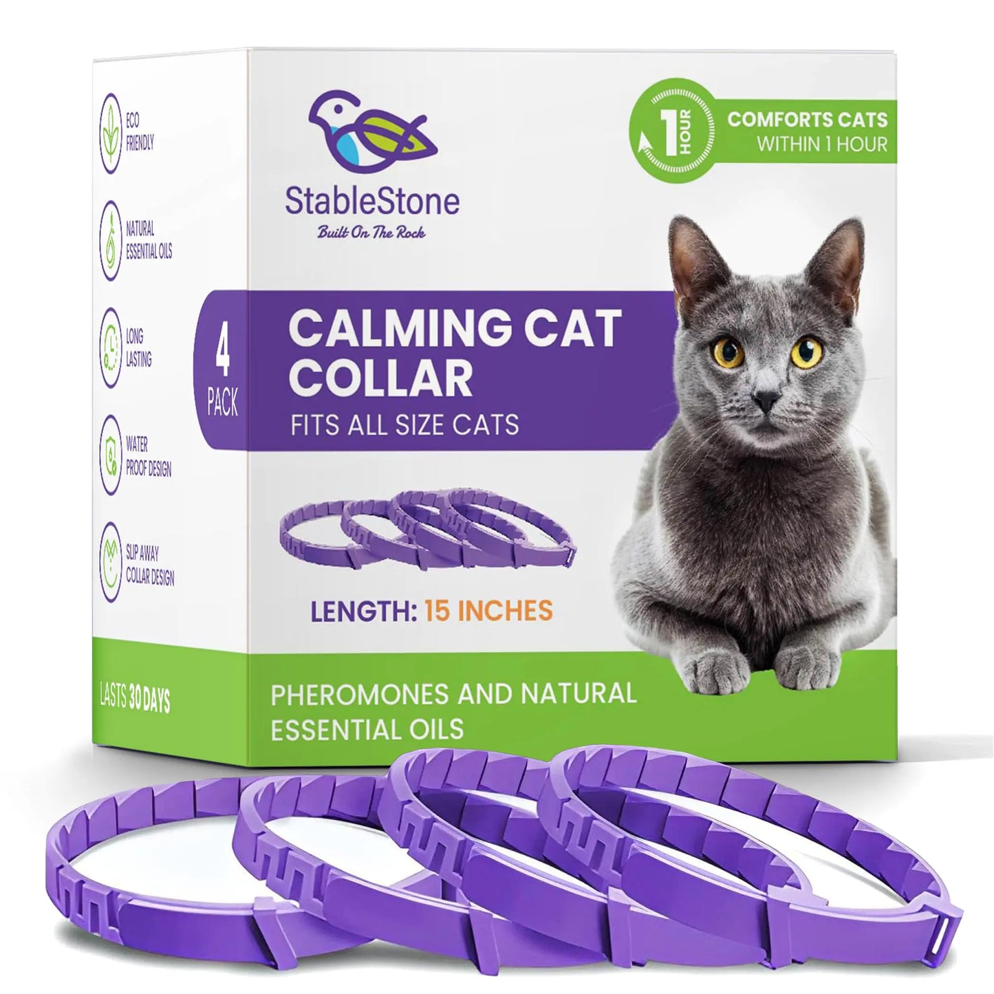 StableStone 4 Pack Calming Collar for Cats Cat Calming Collar Calming Pheromone Collar for Cats Cat Pheromone Collar Cat Calming Collar for Anxiety Efficient Relieve Anxiety Stress (4 Pack)