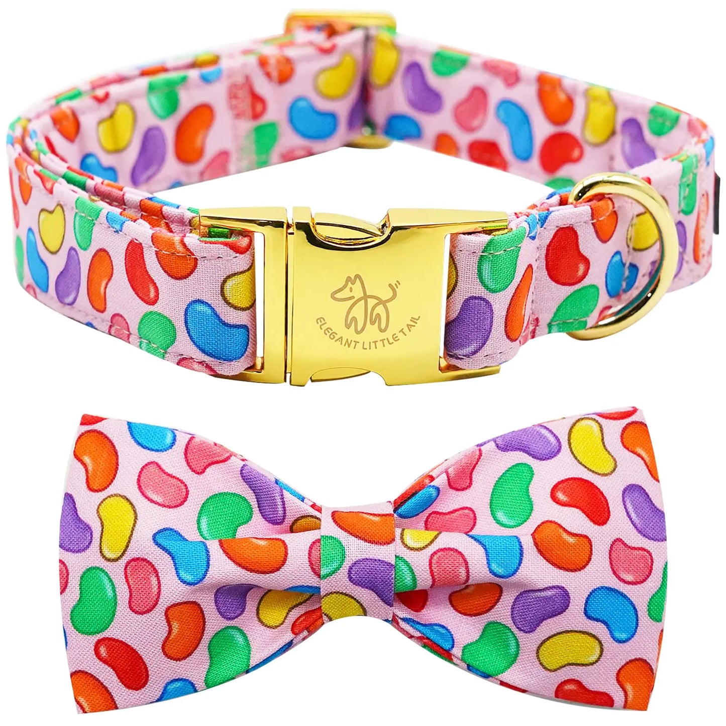 Elegant little tail Easter Day Dog Collar Dog Collar with Bow Colorful Candy Print Dog Collar Pink Pet Collar Gift Dog Bowtie Adjustable Dog Collar for X-Large Dogs