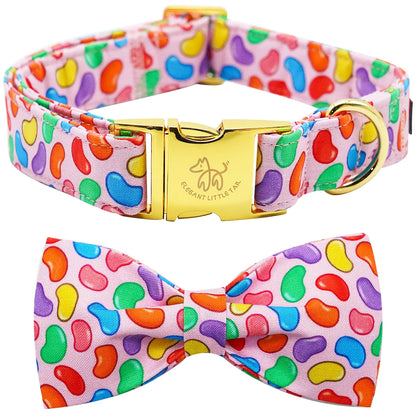 Elegant little tail Easter Day Dog Collar Dog Collar with Bow Colorful Candy Print Dog Collar Pink Pet Collar Gift Dog Bowtie Adjustable Dog Collar for X-Large Dogs