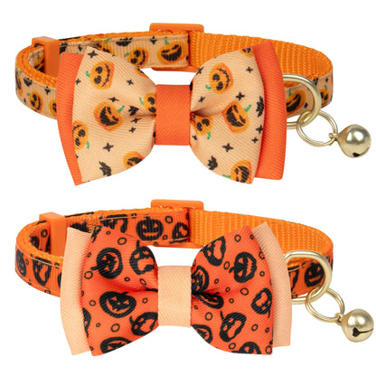 Pumpkin Bowtie Cat Collar Duo