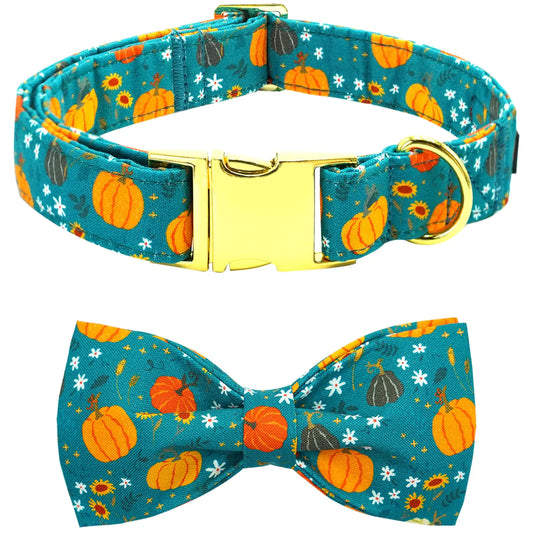 Autumn Pumpkin Bowtie Dog Collar