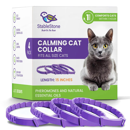 StableStone 4 Pack Calming Collar for Cats Cat Calming Collar Calming Pheromone Collar for Cats Cat Pheromone Collar Cat Calming Collar for Anxiety Efficient Relieve Anxiety Stress (4 Pack)