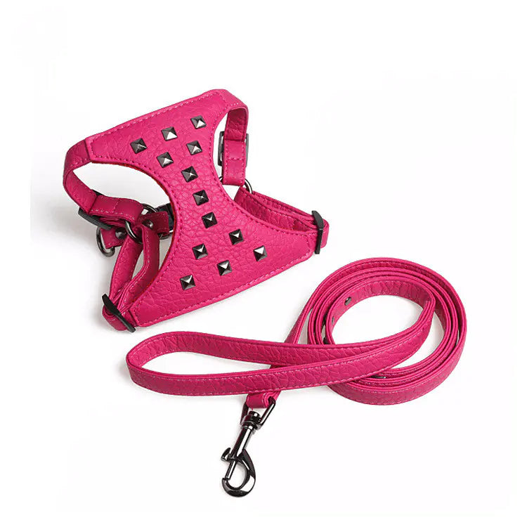 Stylish Adjustable Dog Camisole with Studded Leather Leash