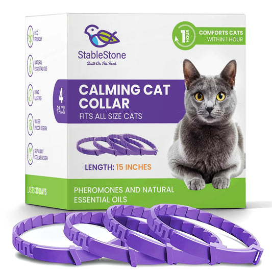 StableStone 4 Pack Calming Collar for Cats Cat Calming Collar Calming Pheromone Collar for Cats Cat Pheromone Collar Cat Calming Collar for Anxiety Efficient Relieve Anxiety Stress (4 Pack)