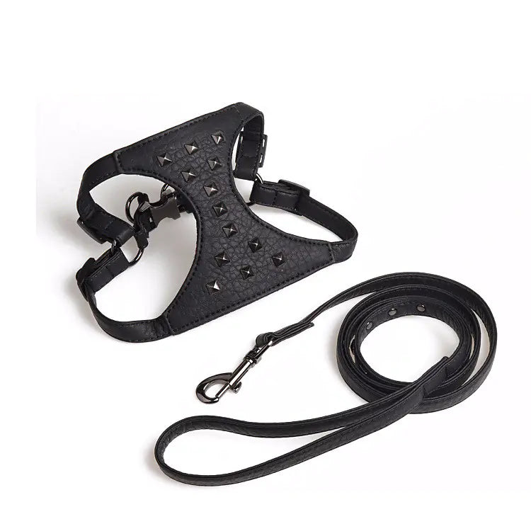 Stylish Adjustable Dog Camisole with Studded Leather Leash