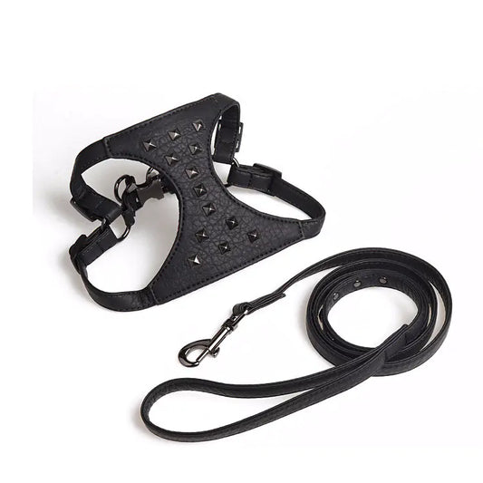 Stylish Adjustable Dog Camisole with Studded Leather Leash